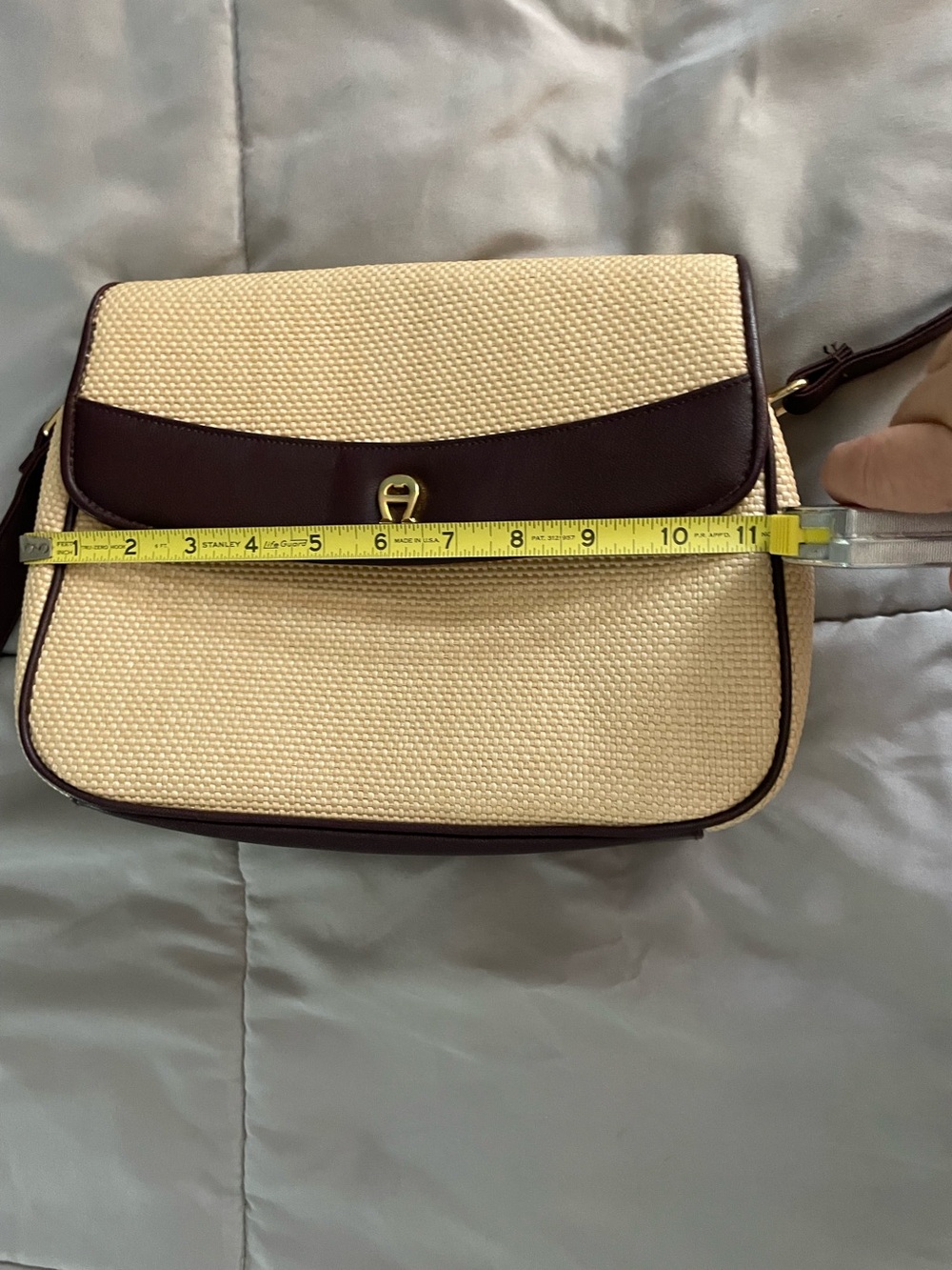 Pristine Etienne Aigner Beige Woven body and Brown leather trimmed Shoulder Bag - Picture 8 of 15